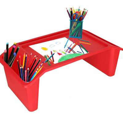 Laptop table with organizer travel car table for children with pockets breakfast stand portable stable red