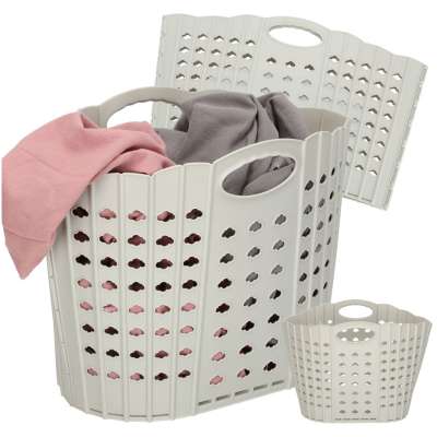 Laundry basket folding bathroom organiser grey
