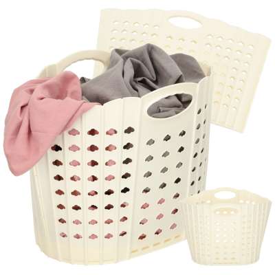 Laundry basket folding bathroom organiser white