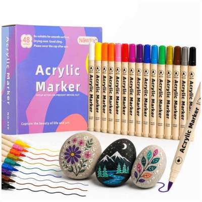 Markery akrylowe do tkanin kamieni pisaki flamastry mazaki wodoodporne DIY 48 szt.