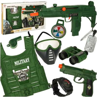 Military kit costume waistcoat rifle binoculars
