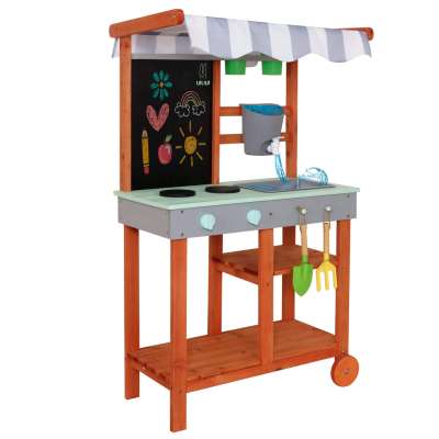 Mud kitchen wooden garden on wheels accessories outdoor faucet Lulilo Sableto 116 cm