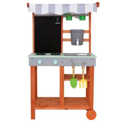 Mud kitchen wooden garden on wheels accessories outdoor faucet Lulilo Sableto 116 cm