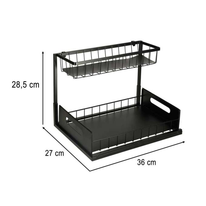 Organizer szafka półka kuchenna kosz pod zlew umywalkę wysuwana półka pojemnik 2-poziomowy metal
