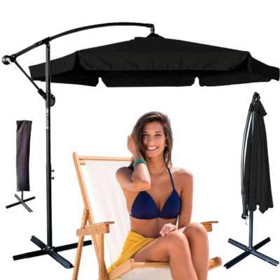 LUARO Garden umbrella large folding umbrella with boom 290cm black
