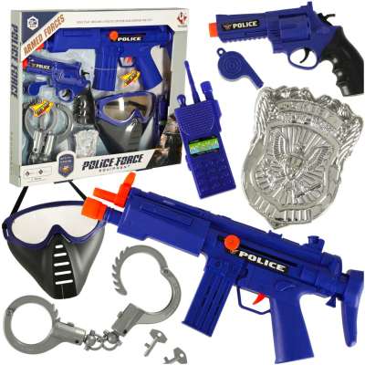 Police set pistol rifle mask handcuffs