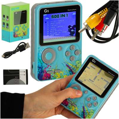 Retro blue mini portable games console