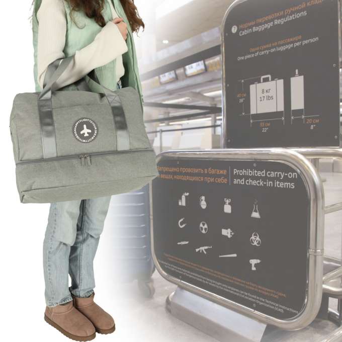 Travel bag hand luggage 39x18x30cm grey