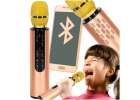 Wireless karaoke microphone for children Bluetooth speaker 2000mAh SD card USB high quality gold 1