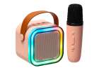 Zestaw do karaoke mikrofon + głośnik przenośny BLUETOOTH USB LED różowy 2