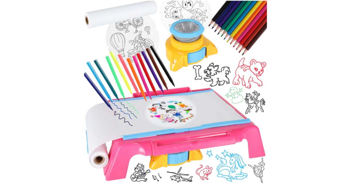 Projector projector drawing table cards markers crayons pink - Ikonka ...