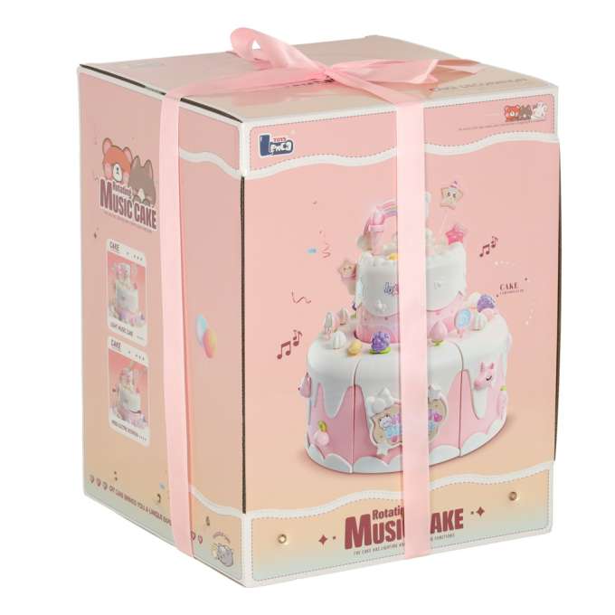 Birthday cake piled for cutting pink