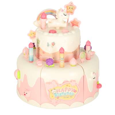 Birthday cake piled for cutting pink