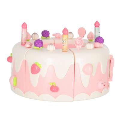 Birthday cake piled for cutting pink