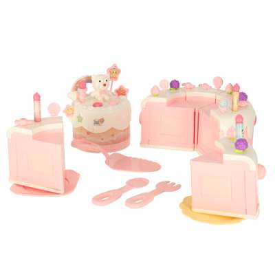 Birthday cake piled for cutting pink