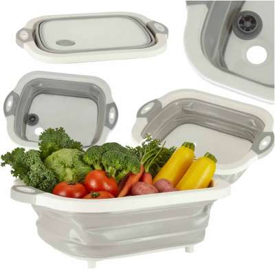 Bowl folding silicone cutting board draining board travel sink