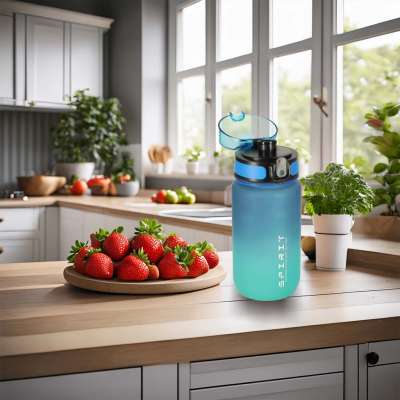Butelka na wodę bidon ze słomką uchwytem sportowy 600ml niebiesko-zielony