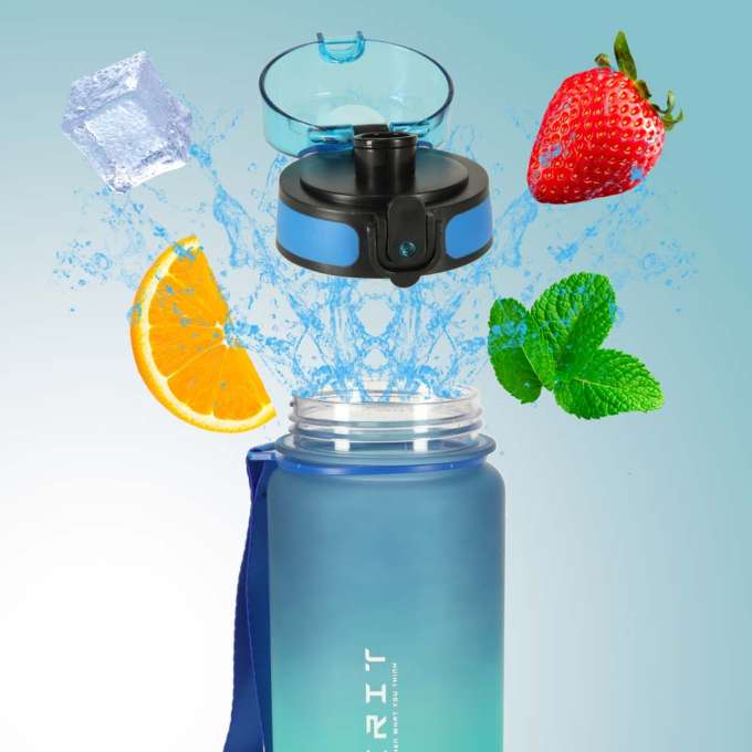 Butelka na wodę bidon ze słomką uchwytem sportowy 600ml niebiesko-zielony