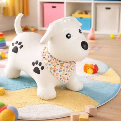 Children's jumping toy with a pump a rubber dog