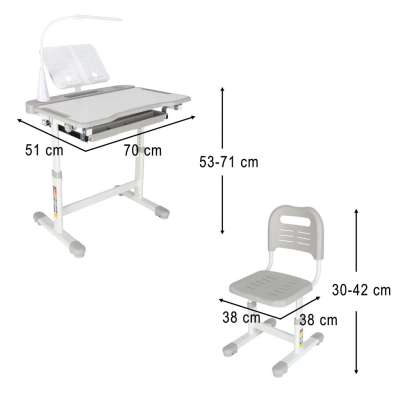 Children's school desk adjustable chair LED lamp USB grey