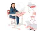 Children's school desk adjustable chair LED lamp USB pink 1