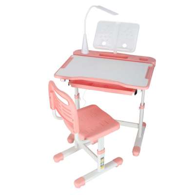 Children's school desk adjustable chair LED lamp USB pink