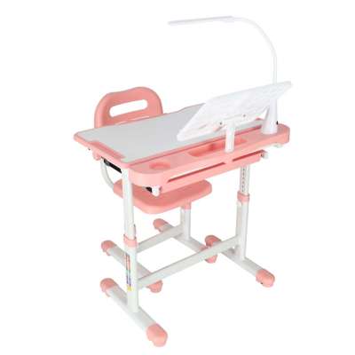 Children's school desk adjustable chair LED lamp USB pink