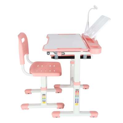 Children's school desk adjustable chair LED lamp USB pink