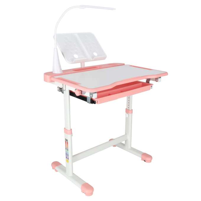 Children's school desk adjustable chair LED lamp USB pink
