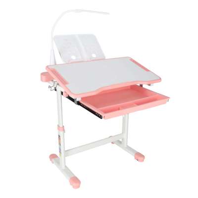 Children's school desk adjustable chair LED lamp USB pink
