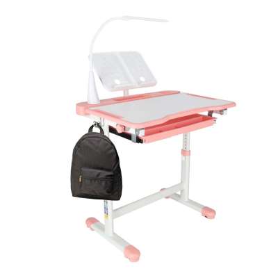 Children's school desk adjustable chair LED lamp USB pink