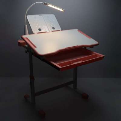 Children's school desk adjustable chair LED lamp USB pink