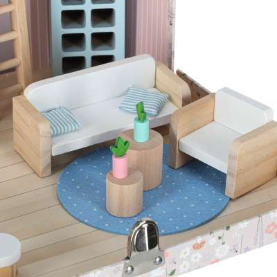 Dollhouse in a suitcase with accesories and wooden furniture