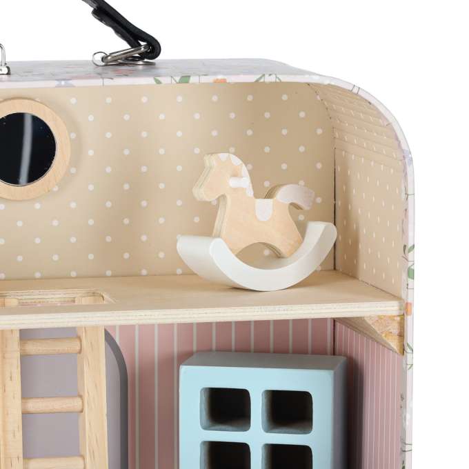 Dollhouse in a suitcase with accesories and wooden furniture