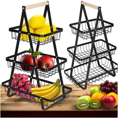 Fruit basket three-tier tier metal wood