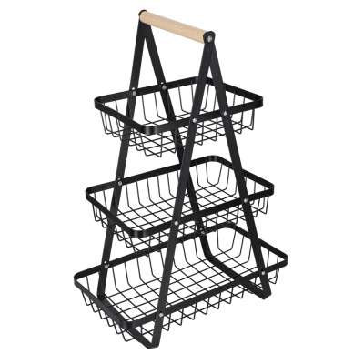 Fruit basket three-tier tier metal wood