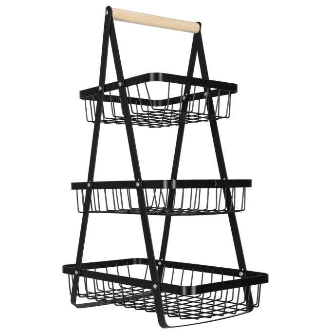 Fruit basket three-tier tier metal wood