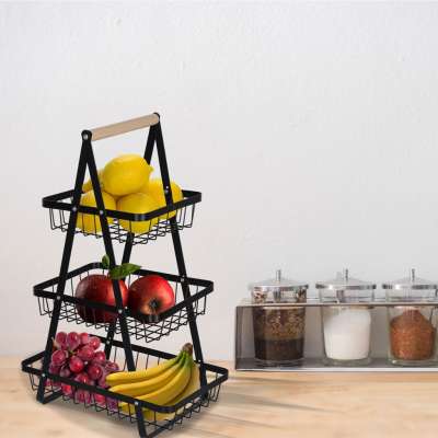Fruit basket three-tier tier metal wood