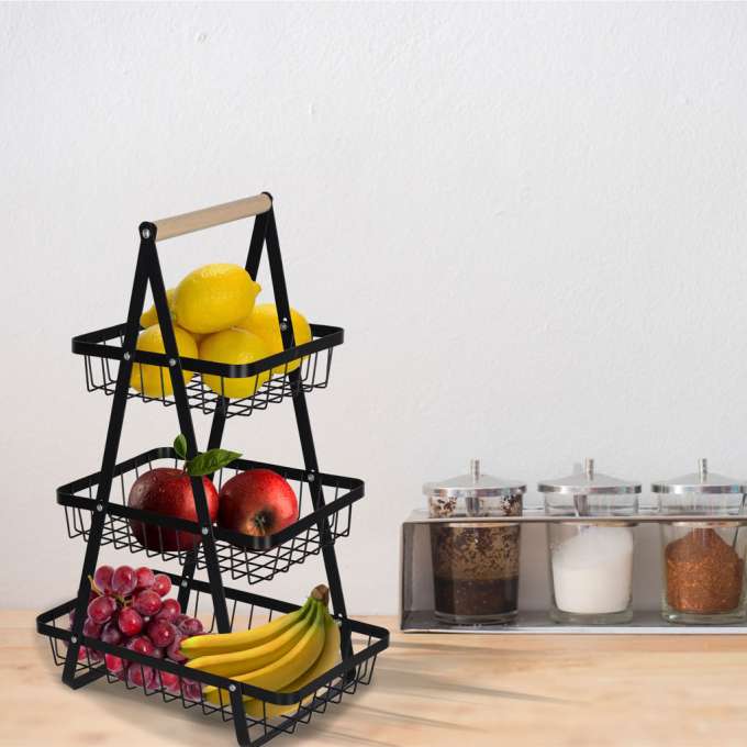 Fruit basket three-tier tier metal wood