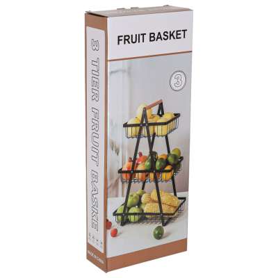 Fruit basket three-tier tier metal wood