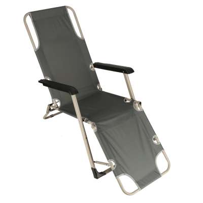 Garden folding lounger with cushion grey