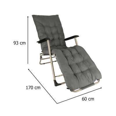 Garden folding lounger with cushion grey