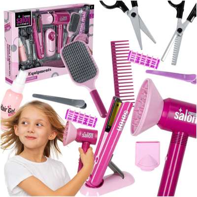 Hairdressing set for children hairdryer straightener 16 items
