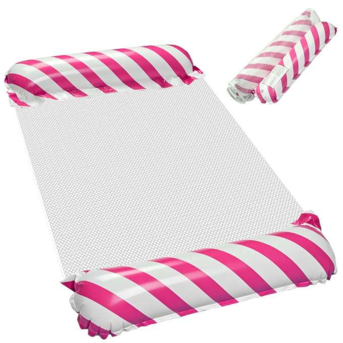 Inflatable beach mattress hammock water lounger chair swimming pool pink