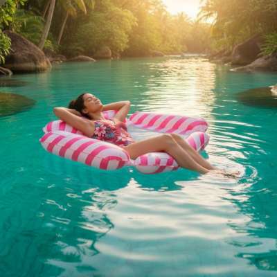 Inflatable beach mattress hammock water lounger chair swimming pool pink