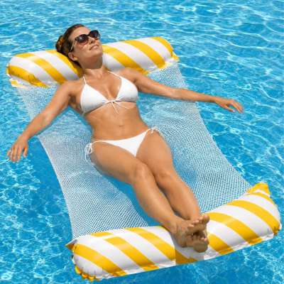 Inflatable beach mattress hammock water lounger chair swimming pool yellow
