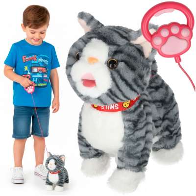 Interactive cat on leash movement sound grey