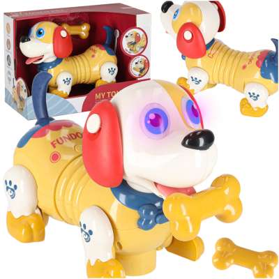 Interactive dog with bone responds to touch