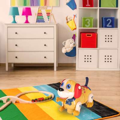 Interactive dog with bone responds to touch