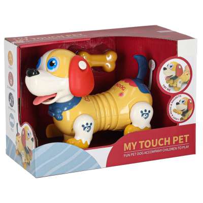Interactive dog with bone responds to touch